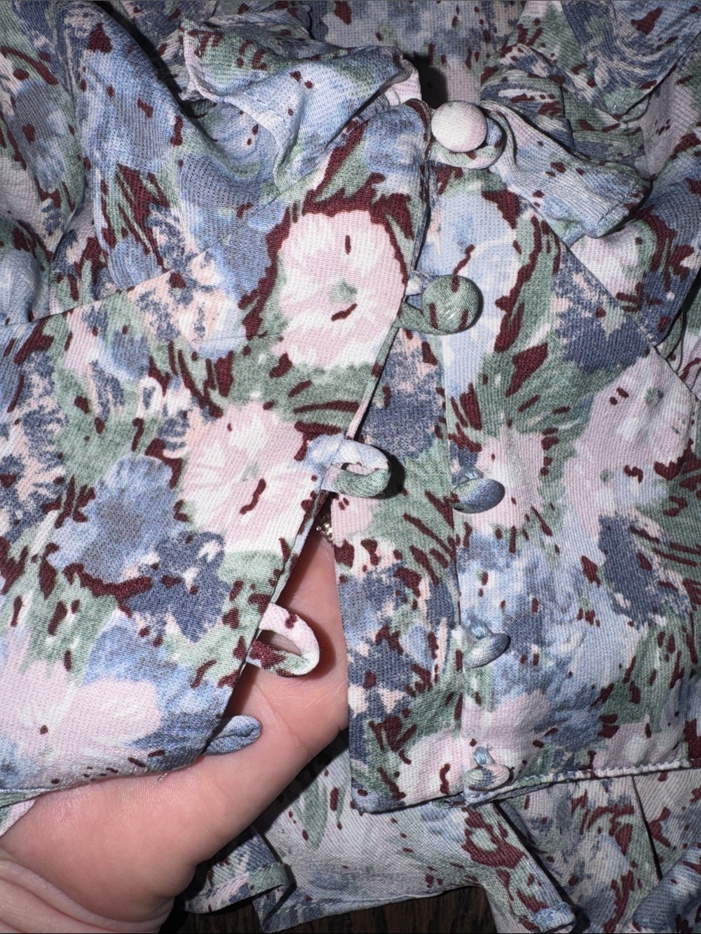 En Saison Floral Print Button-Up Ruffle Peplum Blouse | XS - Picture 4 of 6
